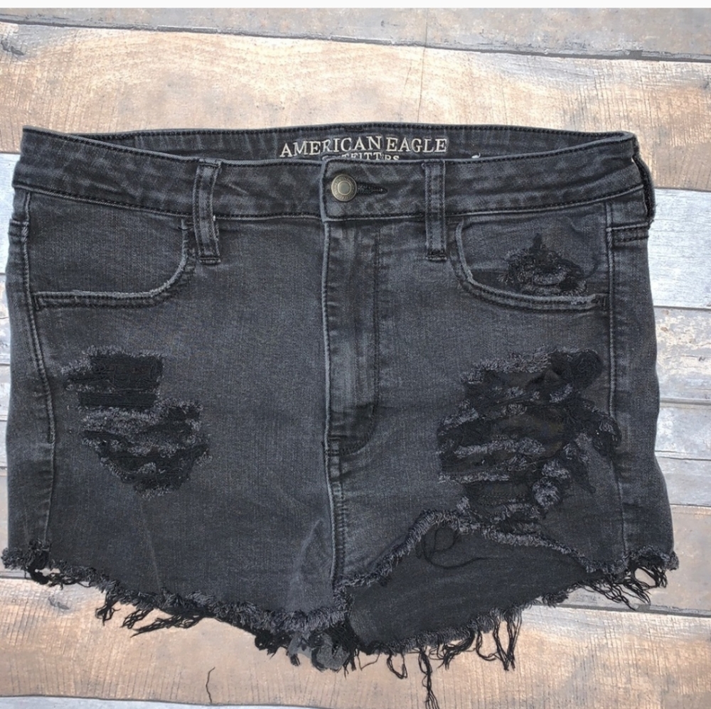 AEO Distressed Black Jean Shorts
